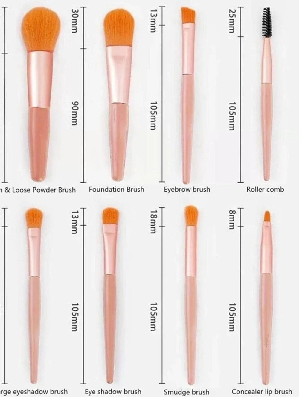 8-Piece Pink Makeup Brush Set with Travel Case & Powder Puffs | Cosmetic Brushes
